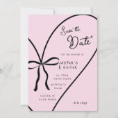 Invitation Bow Coeur rose moderne Photo Mariage Enregistrer L (Devant)