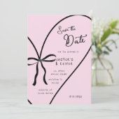 Invitation Bow Coeur rose moderne Photo Mariage Enregistrer L (Debout devant)