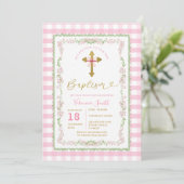 Invitation Bow Coquette Baptism Cross Grandmillenial Floral (Debout devant)
