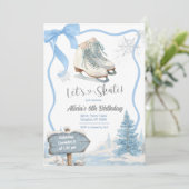 Invitation Bow Coquette Blue Girl Let's Skate Birthday (Debout devant)