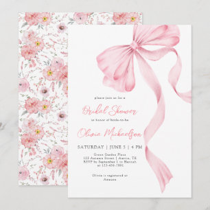 Invitation Bow Coquette Blush Floral Ribbon Fête des mariées