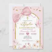 Invitation Bow Coquette Blush Pink Baptism & 1st Birthday (Devant)