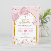 Invitation Bow Coquette Blush Pink Baptism & 1st Birthday (Debout devant)