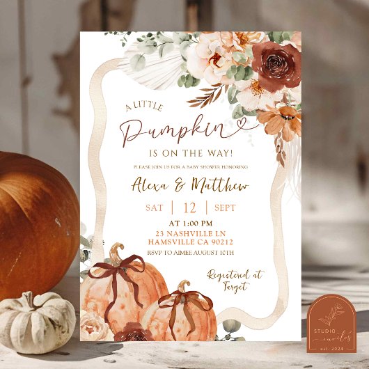 Invitation Bow Coquette Citrouille Fall Ivory Boho Baby showe