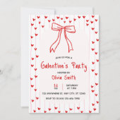 Invitation bow coquette galentines party invite , red hearts  (Devant)