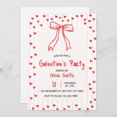Invitation bow coquette galentines party invite , red hearts  (Devant / Derrière)