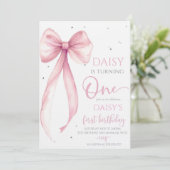 Invitation Bow Coquette Pink 1st Birthday  (Debout devant)