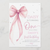 Invitation Bow Coquette Pink 1st Birthday  (Devant)