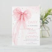Invitation Bow Coquette Pink 1st Birthday  (Debout devant)