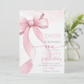 Invitation Bow Coquette Pink 1st Birthday (Debout devant)