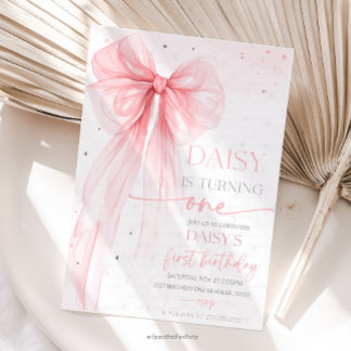 Invitation Bow Coquette Pink 1st Birthday