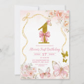 Invitation Bow Coquette Pink Butterfly First Birthday (Devant)