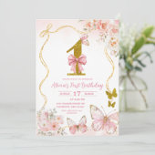 Invitation Bow Coquette Pink Butterfly First Birthday (Debout devant)