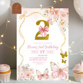 Invitation Bow Coquette Pink Butterfly Second Birthday