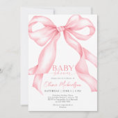 Invitation Bow Coquette Pink Ribbon Élégant Baby shower fille (Devant)
