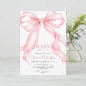 Invitation Bow Coquette Pink Ribbon Élégant Baby shower fille (Debout devant)