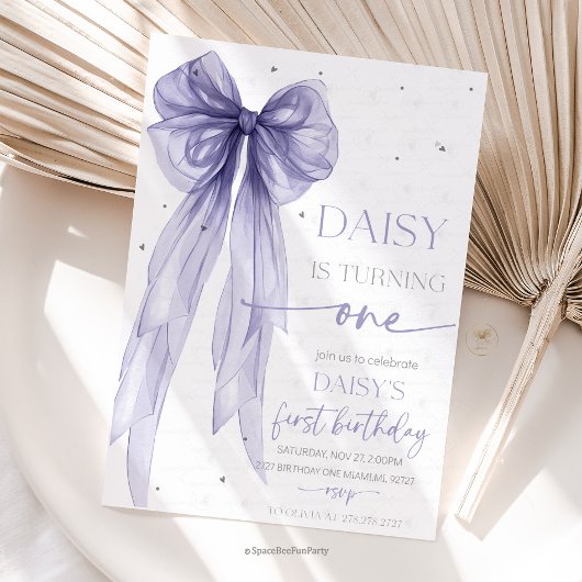 Invitation Bow Coquette Purple 1st Birthday