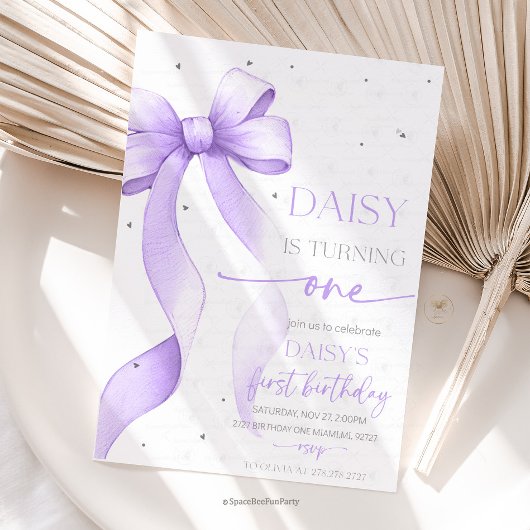Invitation Bow Coquette Purple 1st Birthday 