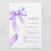 Invitation Bow Coquette Purple 1st Birthday  (Devant)