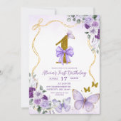 Invitation Bow Coquette Purple Butterfly First Birthday (Devant)