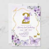 Invitation Bow Coquette Purple Butterfly Second Birthday (Devant)