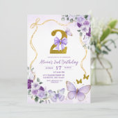 Invitation Bow Coquette Purple Butterfly Second Birthday (Debout devant)