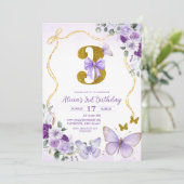 Invitation Bow Coquette Purple Butterfly Third Birthday (Debout devant)