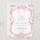 Invitation Bow Coquette rose floral ruban Baby shower fille (Devant)