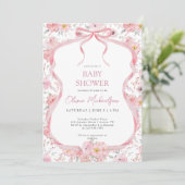 Invitation Bow Coquette rose floral ruban Baby shower fille (Debout devant)