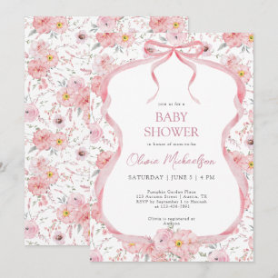 Invitation Bow Coquette rose floral ruban Baby shower fille