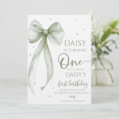 Invitation Bow Coquette Sage 1st Birthday  (Debout devant)