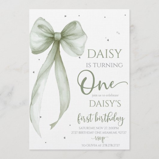 Invitation Bow Coquette Sage 1st Birthday (Devant)