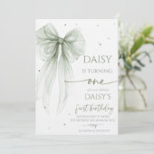 Invitation Bow Coquette Sage 1st Birthday  (Debout devant)