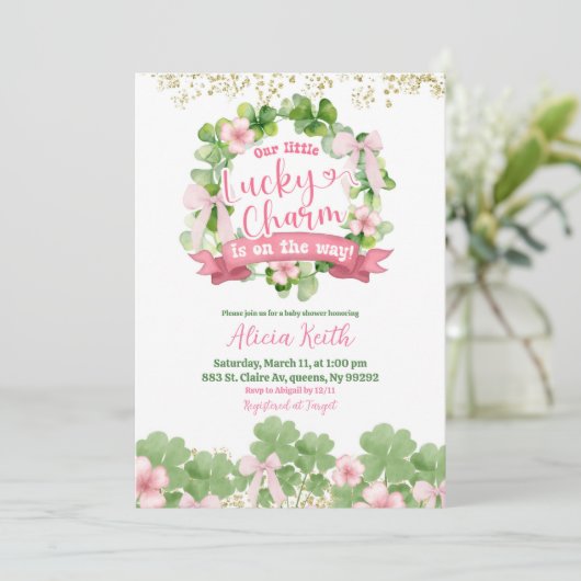 Invitation Bow Coquette St Patrick Baby Shower (Debout devant)