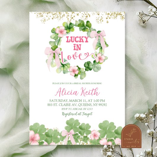 Invitation Bow Coquette St Patrick Fête de Fiançailles