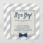 Invitation Bow Cravate bleu marine Baby shower Gris Gris  #2 (Devant / Derrière)