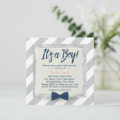 Invitation Bow Cravate bleu marine Baby shower Gris Gris  #2 (Debout devant)