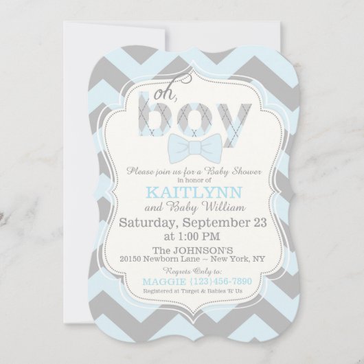 Invitation Bow-cravate et Chevron Print Boy Baby shower Invit (Devant)