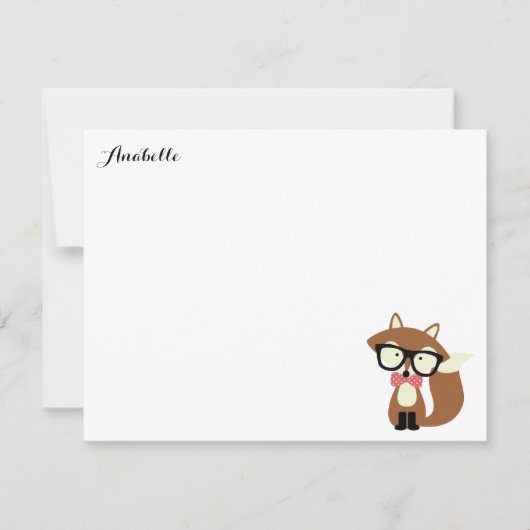 Invitation Bow Cravate et lunettes Hipster Fox Merci Notes (Devant)