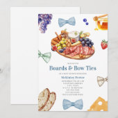 Invitation Bow Cravates Charcuterie Baby shower Blue Boy (Devant / Derrière)