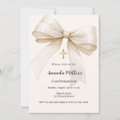 Invitation Bow crème beige fille Confirmation (Devant)