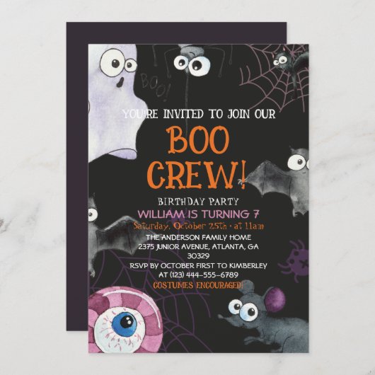 Invitation Bow Crew Fun Kids Halloween fête d'anniversaire (Devant / Derrière)