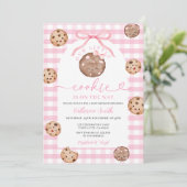 Invitation Bow CuOur Little Cookie Baby shower rose En vichy (Debout devant)