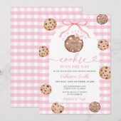 Invitation Bow CuOur Little Cookie Baby shower rose En vichy (Devant / Derrière)