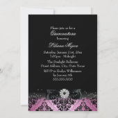 Invitation Bow & Damask Quinceanera rose noir diamant (Dos)