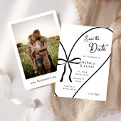 Invitation Bow de Coeur Blanc Moderne Photo Mariage Enregistr
