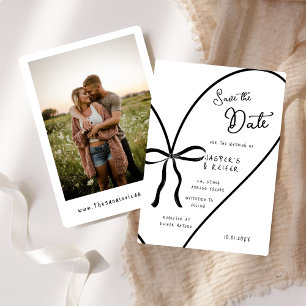 Invitation Bow de Coeur Blanc Moderne Photo Mariage Enregistr