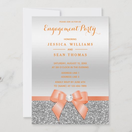 Invitation Bow de corail romantique, Fiançailles de Parties s (Devant)
