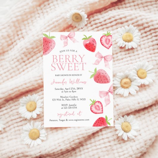 Invitation Bow de fraise rose Berry Sweet Baby Girl Douche