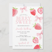 Invitation Bow de fraise rose Berry Sweet Baby Girl Douche (Devant)